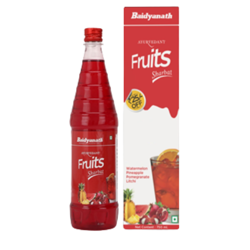 Baidyanath Fruits Sharbat 750ml – Refreshing Ayurvedic Summer Drink with Natural Fruit Extracts